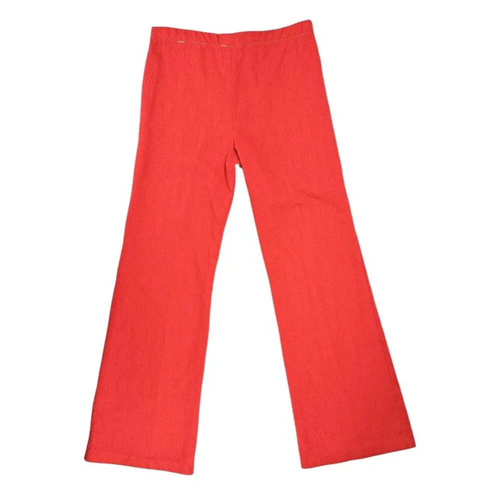 Vintage Handmade Polyester Pants Textured Stitched Crease Disco Red Women Size 4 - Picture 2 of 8